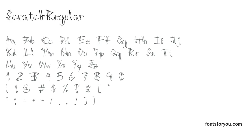 A fonte ScratchRegular – alfabeto, números, caracteres especiais