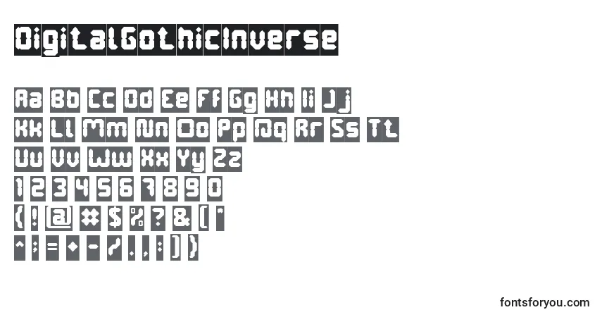 Czcionka DigitalGothicInverse – alfabet, cyfry, specjalne znaki