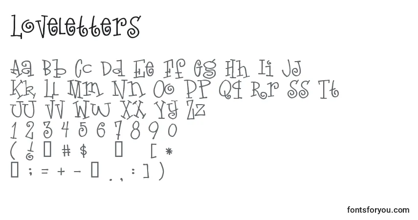 Schriftart Loveletters – Alphabet, Zahlen, spezielle Symbole