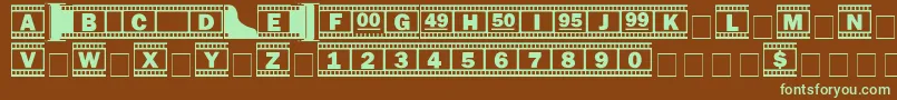 フォントFilmstrip – 緑色の文字が茶色の背景にあります。