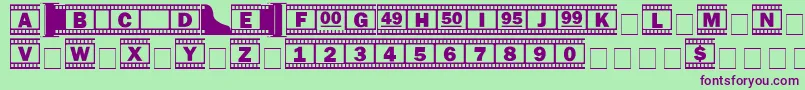 Filmstrip-Schriftart – Violette Schriften auf grünem Hintergrund