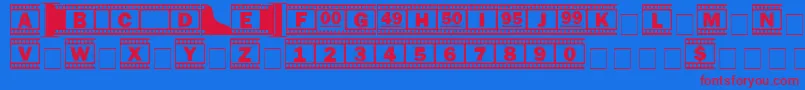 Filmstrip-Schriftart – Rote Schriften auf blauem Hintergrund