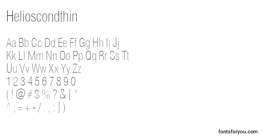 Helioscondthin-fontti – aakkoset, numerot, erikoismerkit