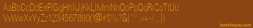 Helioscondthin-Schriftart – Orangefarbene Schriften auf braunem Hintergrund