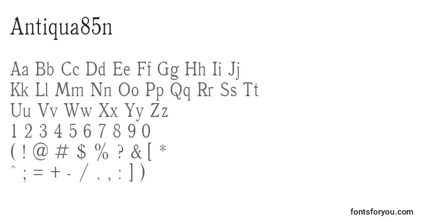 Czcionka Antiqua85n – alfabet, cyfry, specjalne znaki