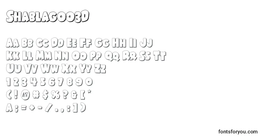 Czcionka Shablagoo3D – alfabet, cyfry, specjalne znaki