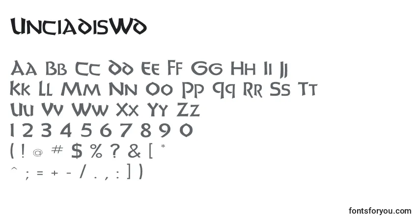 A fonte UnciadisWd – alfabeto, números, caracteres especiais