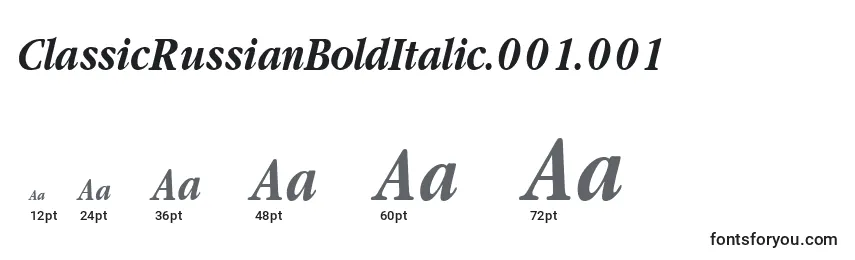 Größen der Schriftart ClassicRussianBoldItalic.001.001