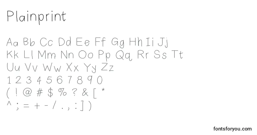 Schriftart Plainprint – Alphabet, Zahlen, spezielle Symbole