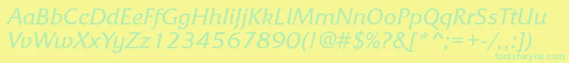 FrizquadrataettItalic-Schriftart – Grüne Schriften auf gelbem Hintergrund