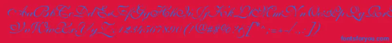 ShelleyVolantescripta-Schriftart – Blaue Schriften auf rotem Hintergrund