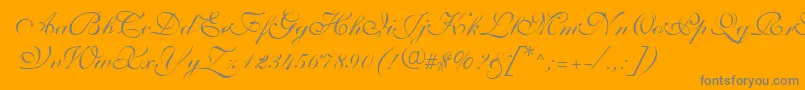 ShelleyVolantescripta-Schriftart – Graue Schriften auf orangefarbenem Hintergrund