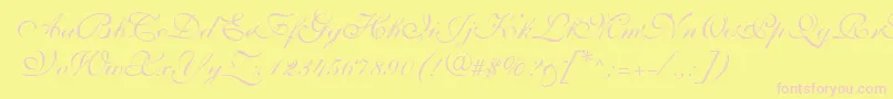 ShelleyVolantescripta Font – Pink Fonts on Yellow Background