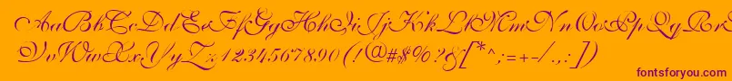 ShelleyVolantescripta-Schriftart – Violette Schriften auf orangefarbenem Hintergrund