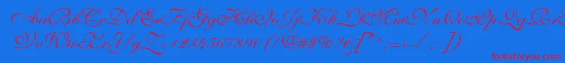 ShelleyVolantescripta-Schriftart – Rote Schriften auf blauem Hintergrund