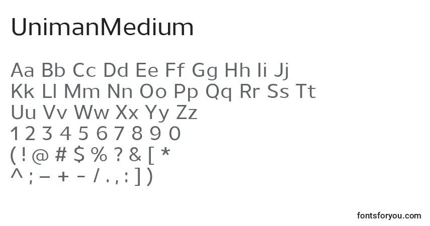 Шрифт UnimanMedium – алфавит, цифры, специальные символы