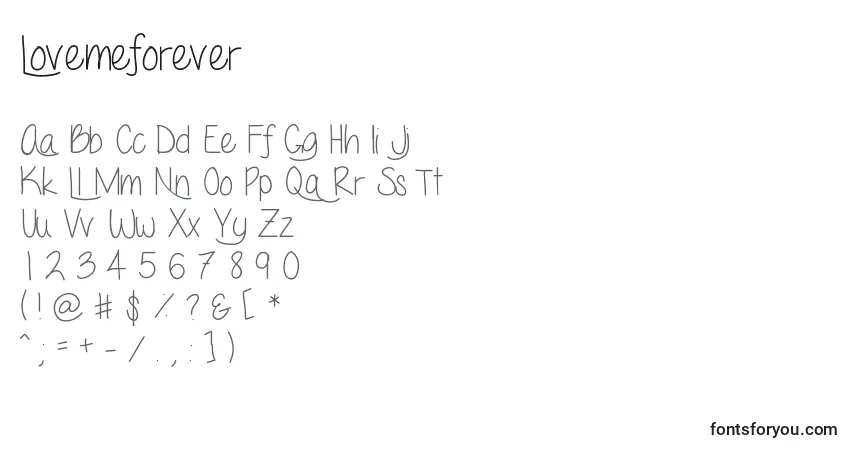 Czcionka Lovemeforever – alfabet, cyfry, specjalne znaki