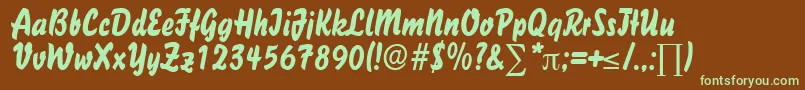 フォントBisonlightDb – 緑色の文字が茶色の背景にあります。