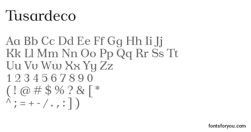 Schriftart Tusardeco – Alphabet, Zahlen, spezielle Symbole