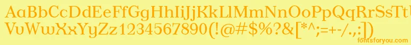 フォントTusardeco – オレンジの文字が黄色の背景にあります。