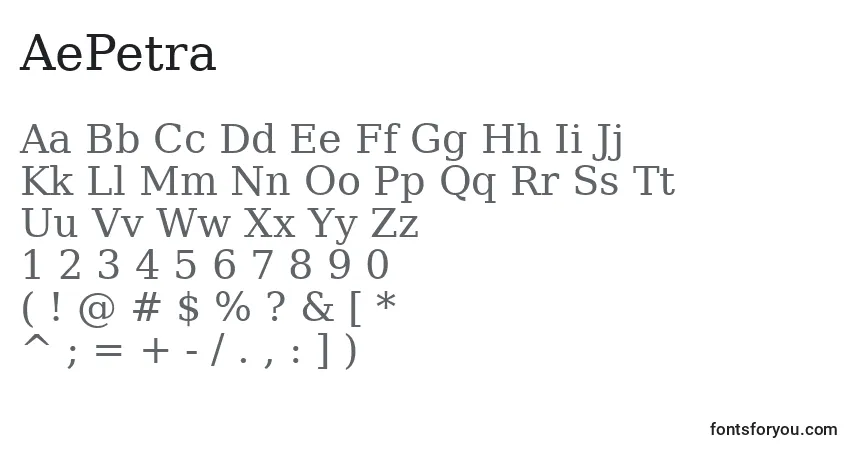 Schriftart AePetra – Alphabet, Zahlen, spezielle Symbole