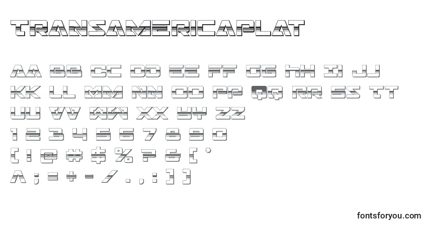Czcionka Transamericaplat – alfabet, cyfry, specjalne znaki