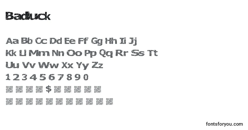 Schriftart Badluck – Alphabet, Zahlen, spezielle Symbole
