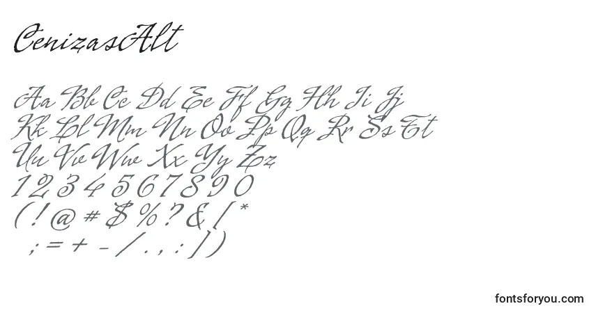 Schriftart CenizasAlt – Alphabet, Zahlen, spezielle Symbole