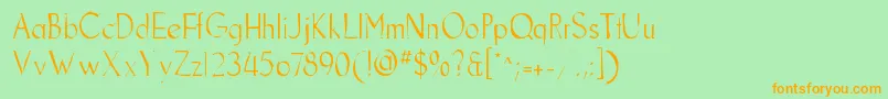 フォントGoodfishgaunt – オレンジの文字が緑の背景にあります。