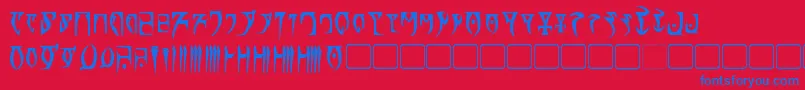 DaedraBold-Schriftart – Blaue Schriften auf rotem Hintergrund