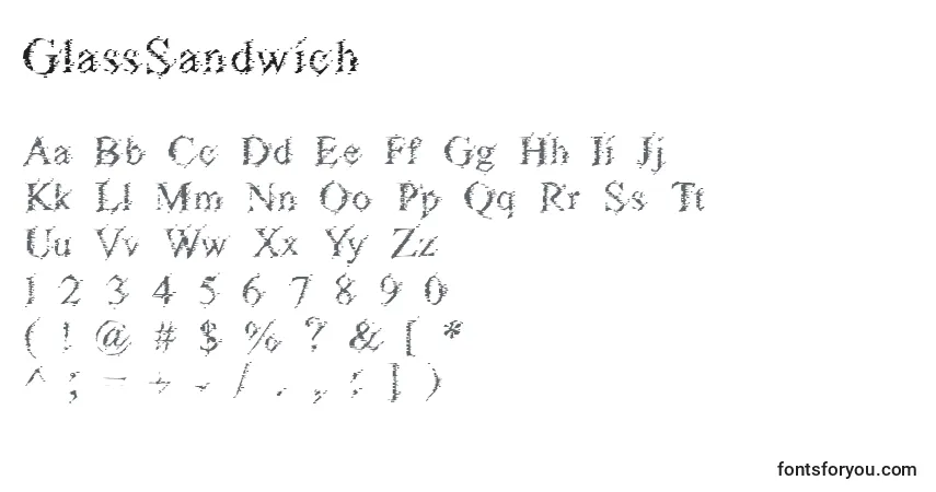 A fonte GlassSandwich – alfabeto, números, caracteres especiais