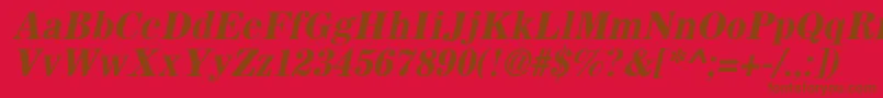 SachemBoldOblique-Schriftart – Braune Schriften auf rotem Hintergrund