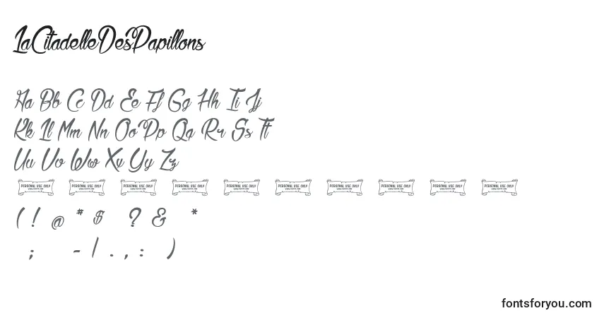 Czcionka LaCitadelleDesPapillons – alfabet, cyfry, specjalne znaki