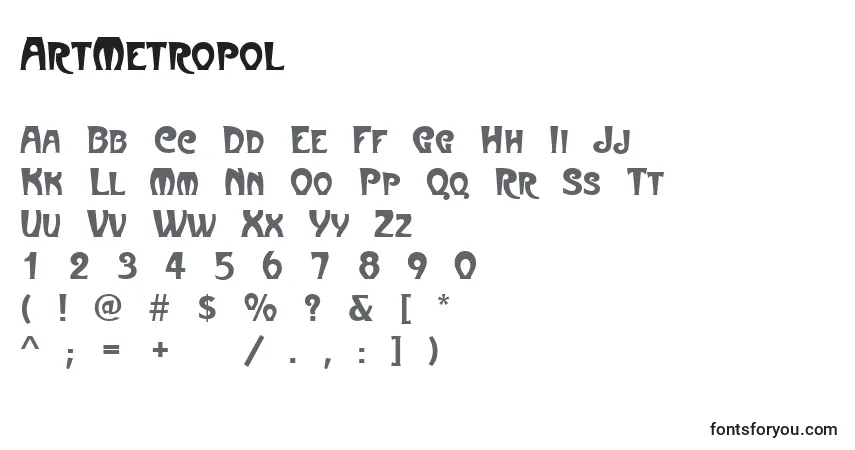A fonte ArtMetropol – alfabeto, números, caracteres especiais