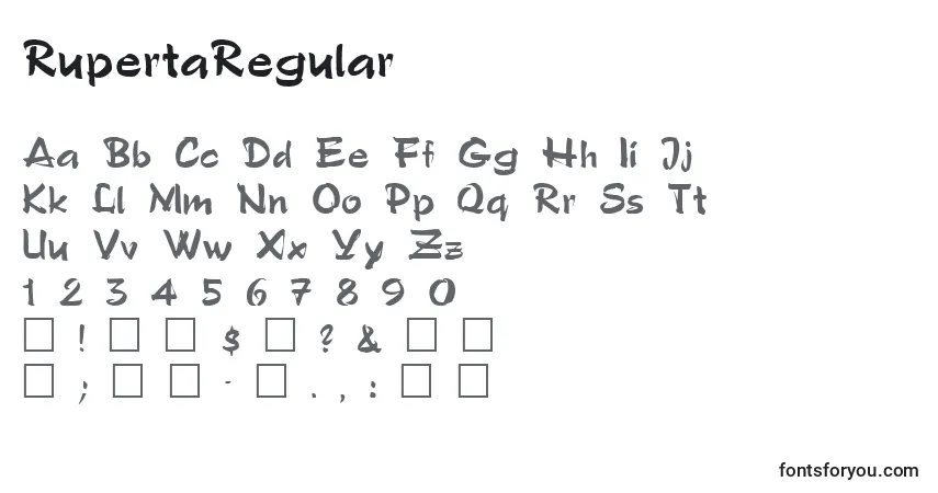 A fonte RupertaRegular – alfabeto, números, caracteres especiais