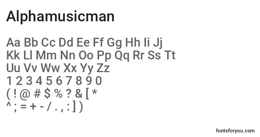 A fonte Alphamusicman – alfabeto, números, caracteres especiais