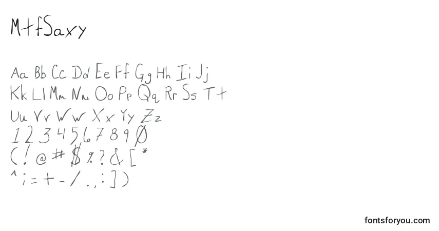 A fonte MtfSaxy – alfabeto, números, caracteres especiais