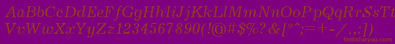 Fonte JournalcttItalic – fontes marrons em um fundo roxo