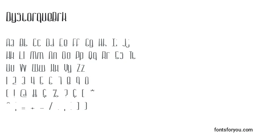 A fonte DystorqueBrk – alfabeto, números, caracteres especiais