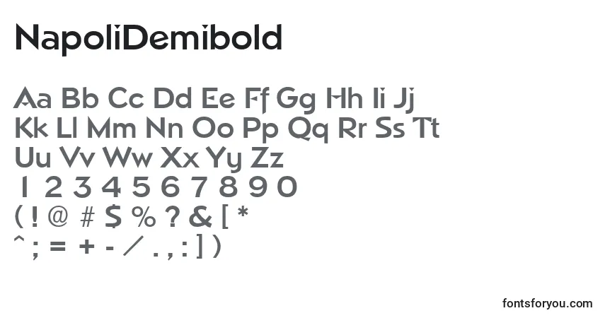 Czcionka NapoliDemibold – alfabet, cyfry, specjalne znaki