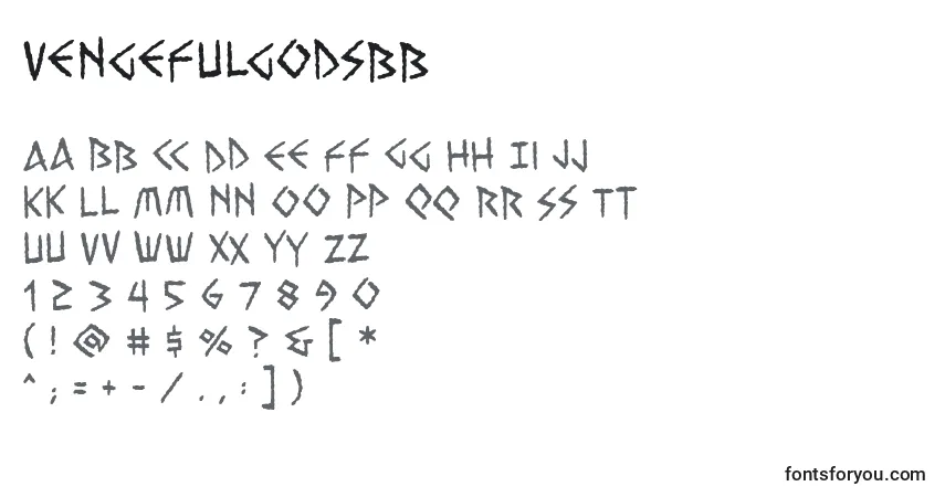 A fonte Vengefulgodsbb – alfabeto, números, caracteres especiais