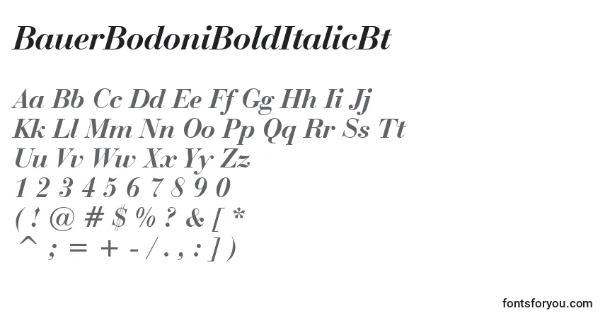 BauerBodoniBoldItalicBt-fontti – aakkoset, numerot, erikoismerkit