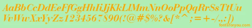 フォントBauerBodoniBoldItalicBt – オレンジの文字が緑の背景にあります。