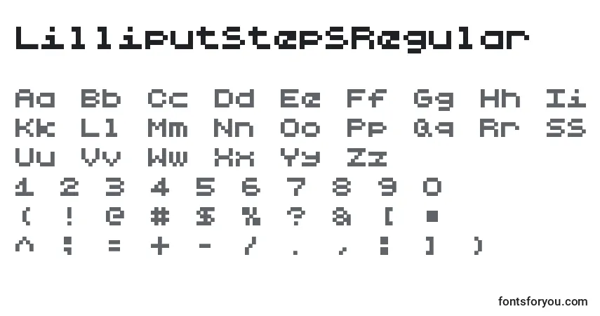 A fonte LilliputstepsRegular – alfabeto, números, caracteres especiais