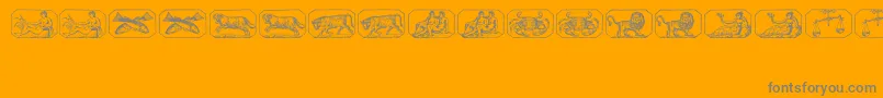 Tierkreis2-Schriftart – Graue Schriften auf orangefarbenem Hintergrund