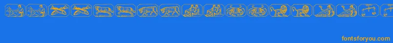Tierkreis2-Schriftart – Orangefarbene Schriften auf blauem Hintergrund