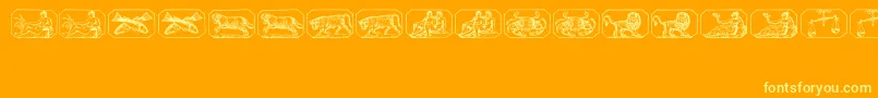 Tierkreis2-Schriftart – Gelbe Schriften auf orangefarbenem Hintergrund