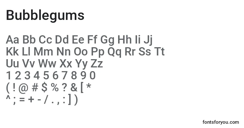 Schriftart Bubblegums – Alphabet, Zahlen, spezielle Symbole