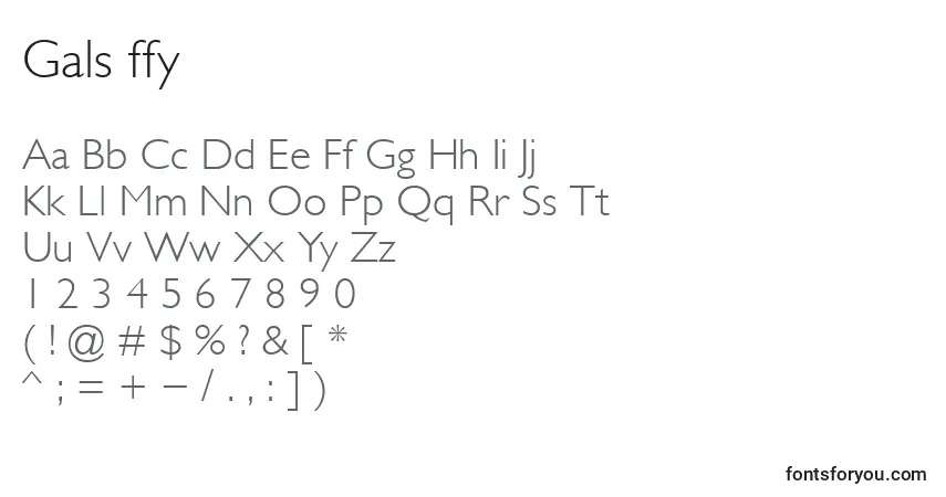Schriftart Gals ffy – Alphabet, Zahlen, spezielle Symbole