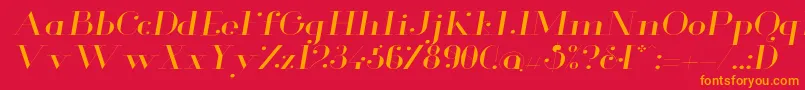 GlamorLightextendeditalic-fontti – oranssit fontit punaisella taustalla
